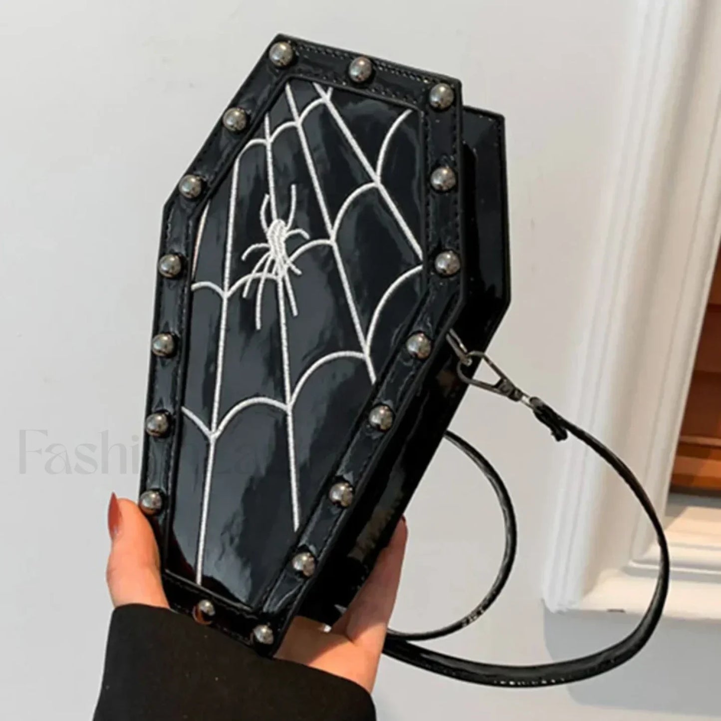 Gothic Adjustable Spider Coffin Shape Mobile Phone Y2K Halloween Satchel Purse Bag black2