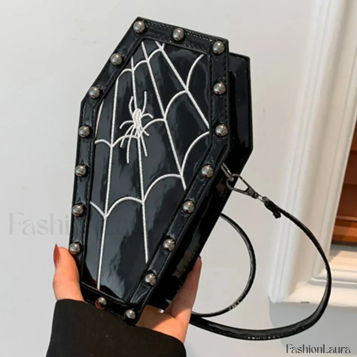 Gothic Adjustable Spider Coffin Shape Mobile Phone Y2K Halloween Satchel Purse Bag black2