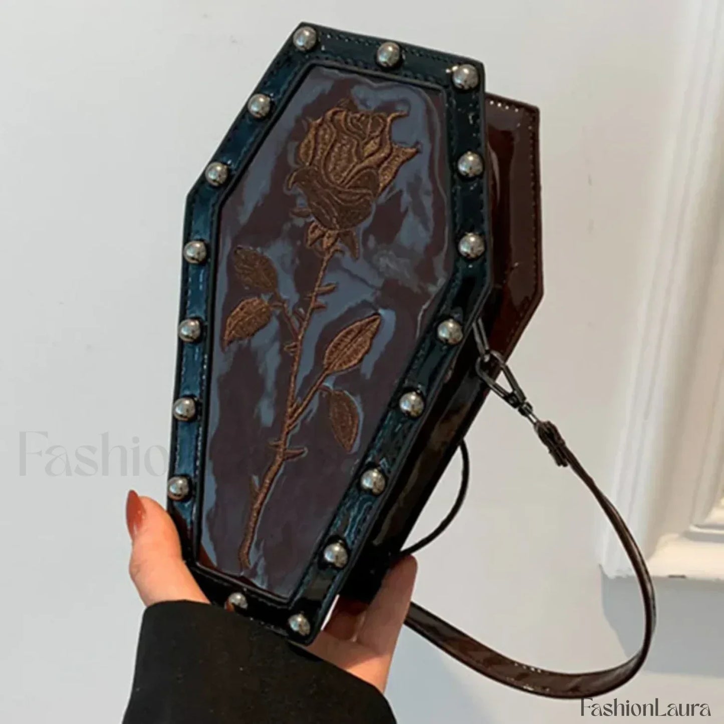 Gothic Adjustable Spider Coffin Shape Mobile Phone Y2K Halloween Satchel Purse Bag claret1
