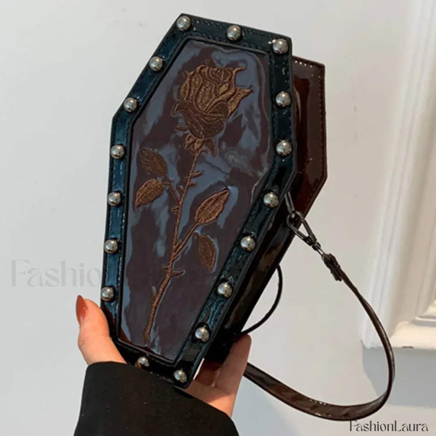 Gothic Adjustable Spider Coffin Shape Mobile Phone Y2K Halloween Satchel Purse Bag claret1
