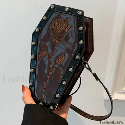 Gothic Adjustable Spider Coffin Shape Mobile Phone Y2K Halloween Satchel Purse Bag claret1