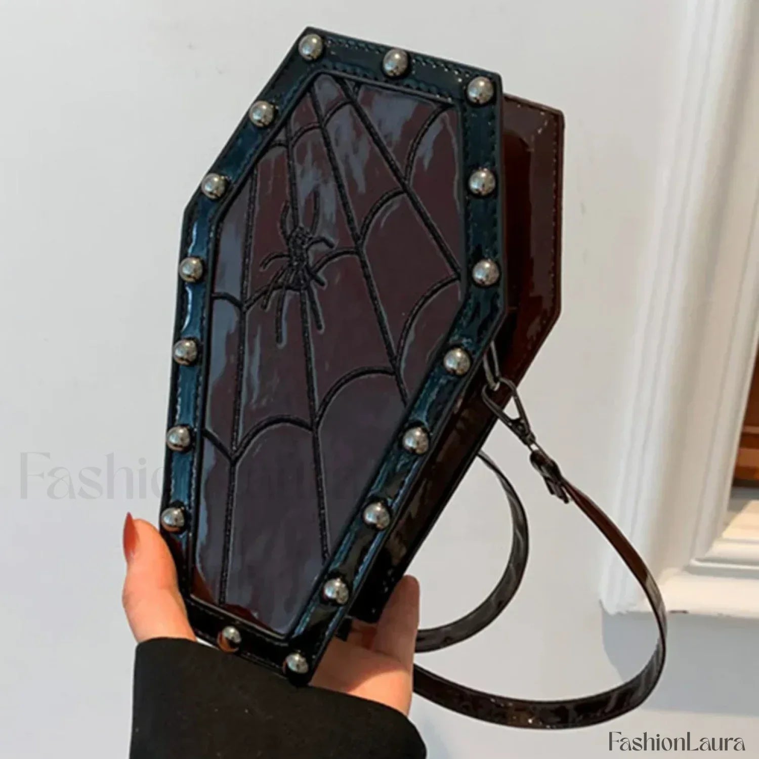 Gothic Adjustable Spider Coffin Shape Mobile Phone Y2K Halloween Satchel Purse Bag claret2
