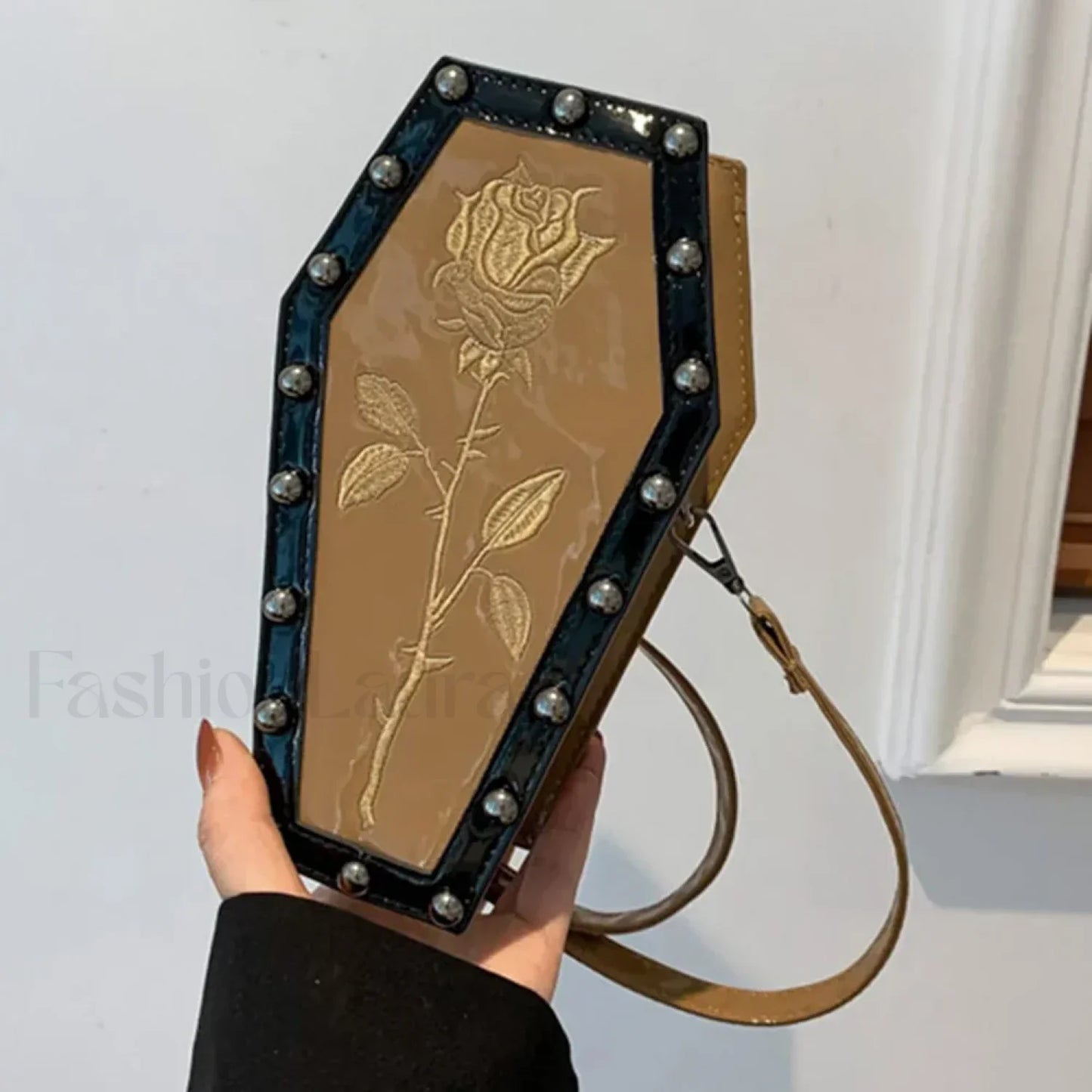Gothic Adjustable Spider Coffin Shape Mobile Phone Y2K Halloween Satchel Purse Bag golden1