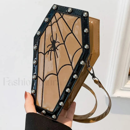 Gothic Adjustable Spider Coffin Shape Mobile Phone Y2K Halloween Satchel Purse Bag golden2