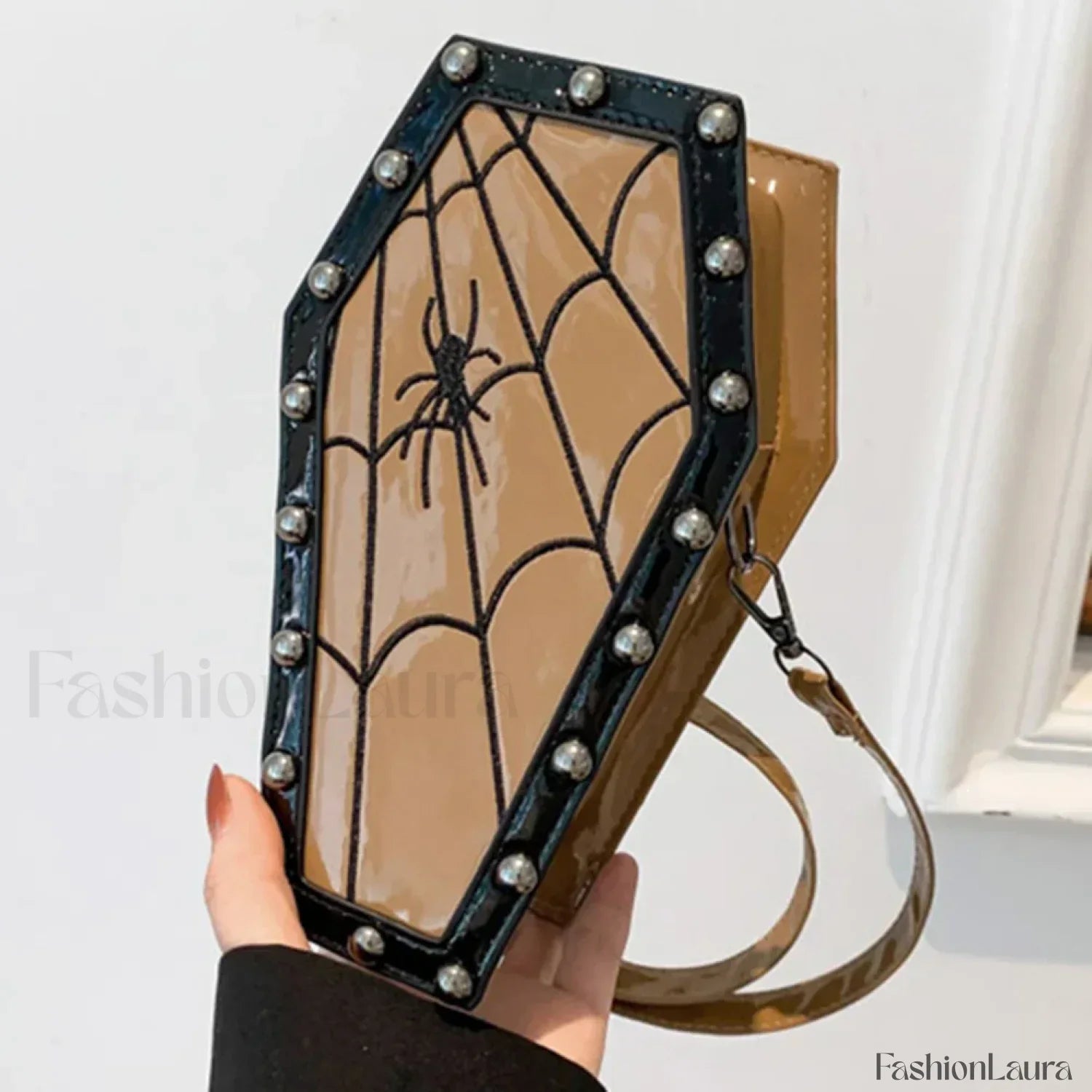 Gothic Adjustable Spider Coffin Shape Mobile Phone Y2K Halloween Satchel Purse Bag golden2
