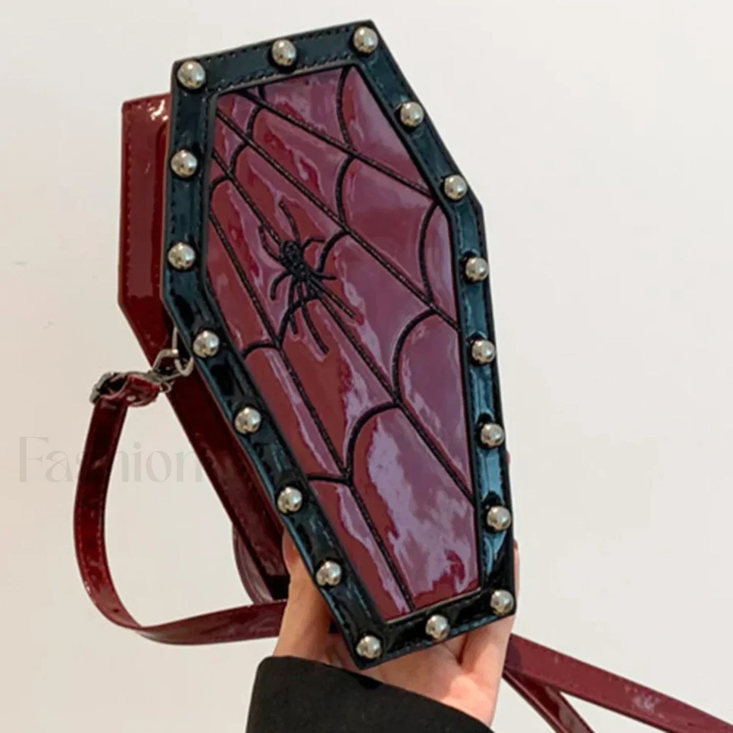 Gothic Adjustable Spider Coffin Shape Mobile Phone Y2K Halloween Satchel Purse Bag red1