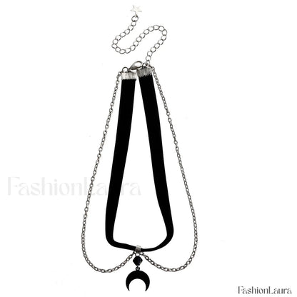 Gothic Black Velvet Pendant Necklace BLACK