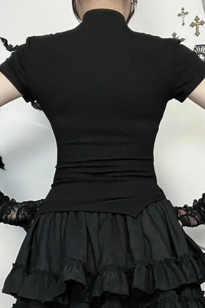 Gothic Cutout Cross Mock Neck T-Shirt