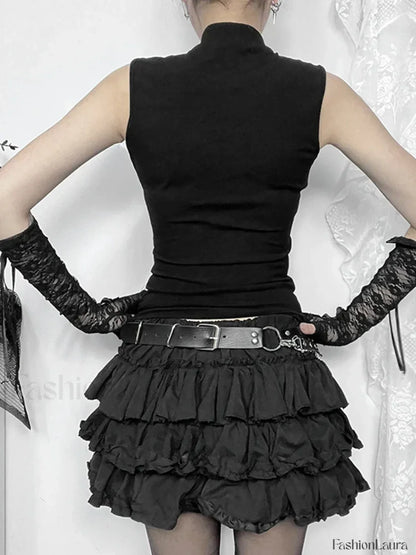 Gothic Dark Cross Mesh See Through Grunge Alternative Crop Top