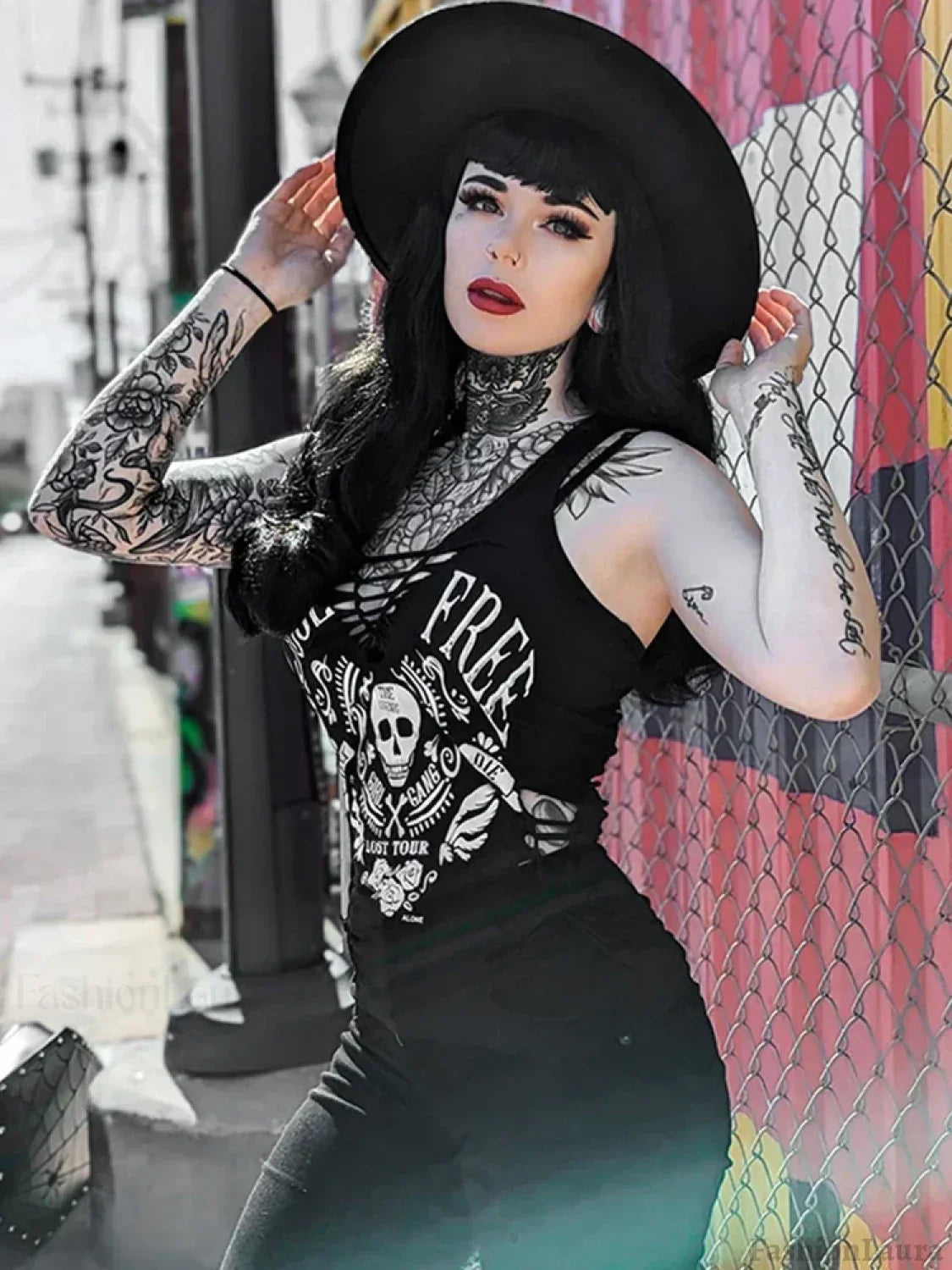 Gothic Dark Skull Printed Woven Vintage Black Summer Streetwear Crop Top Black / XS