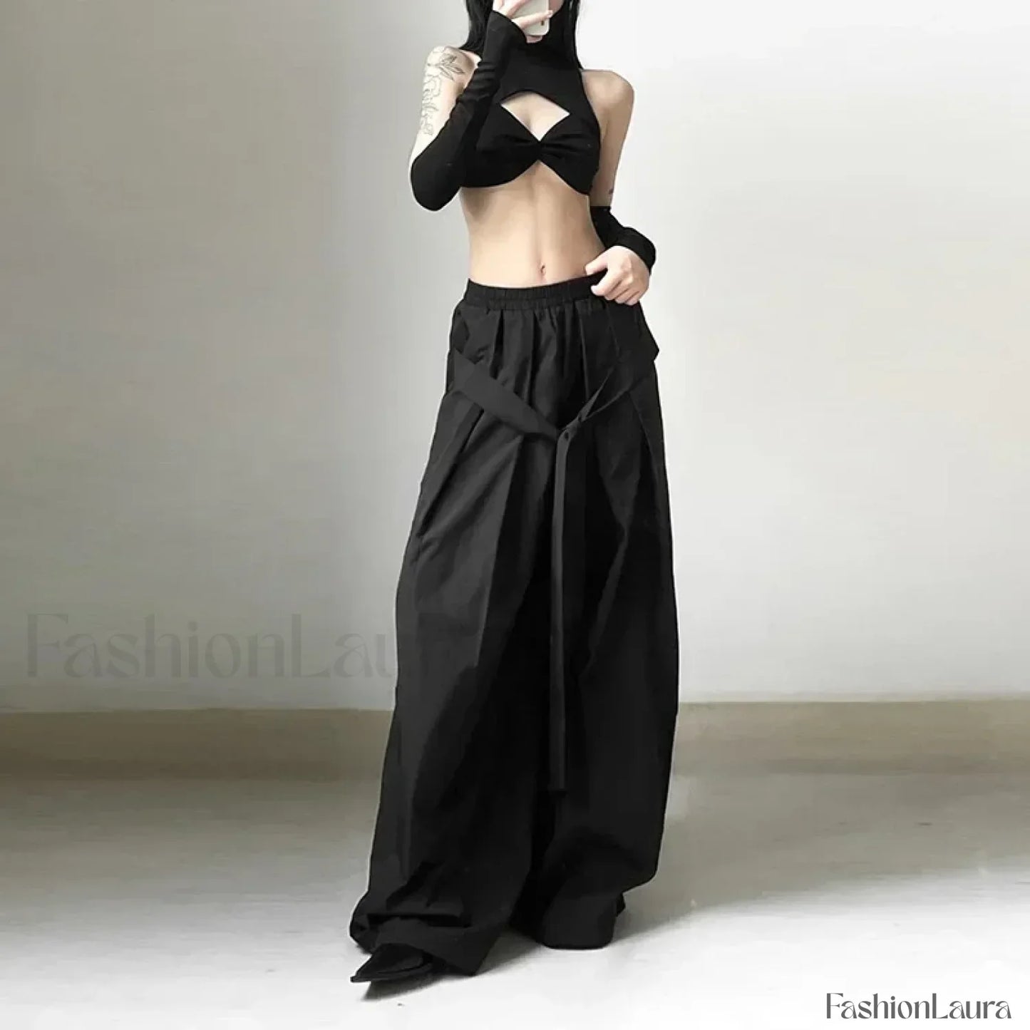 Gothic Emo Techwear Baggy Pants for Women with Vintage Flair