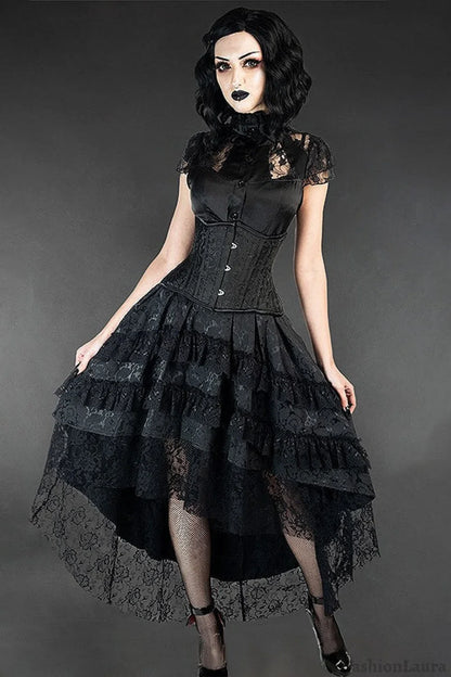 Gothic Lace Trim Halloween Skirt Black / S