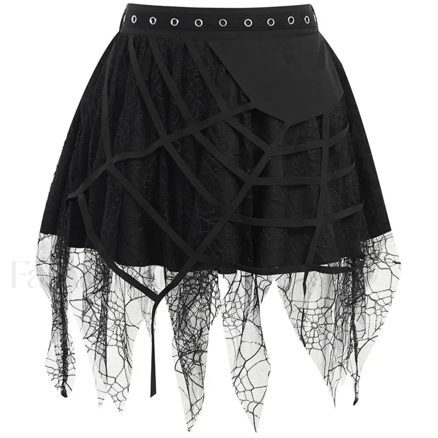 Gothic Mini Y2K Harajuku Web Patchwork Lace Tassel Dark Academy Street Woman With Belt Fairy Grunge Skirt Black / S