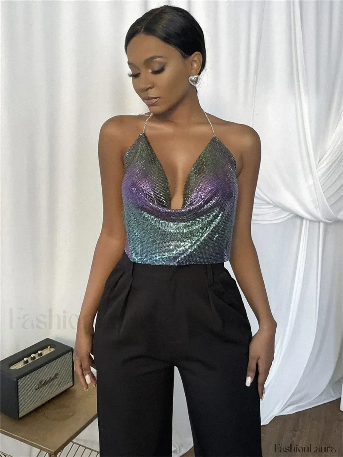 Gothic Party Club Corset Rhinestones Top radiance / S