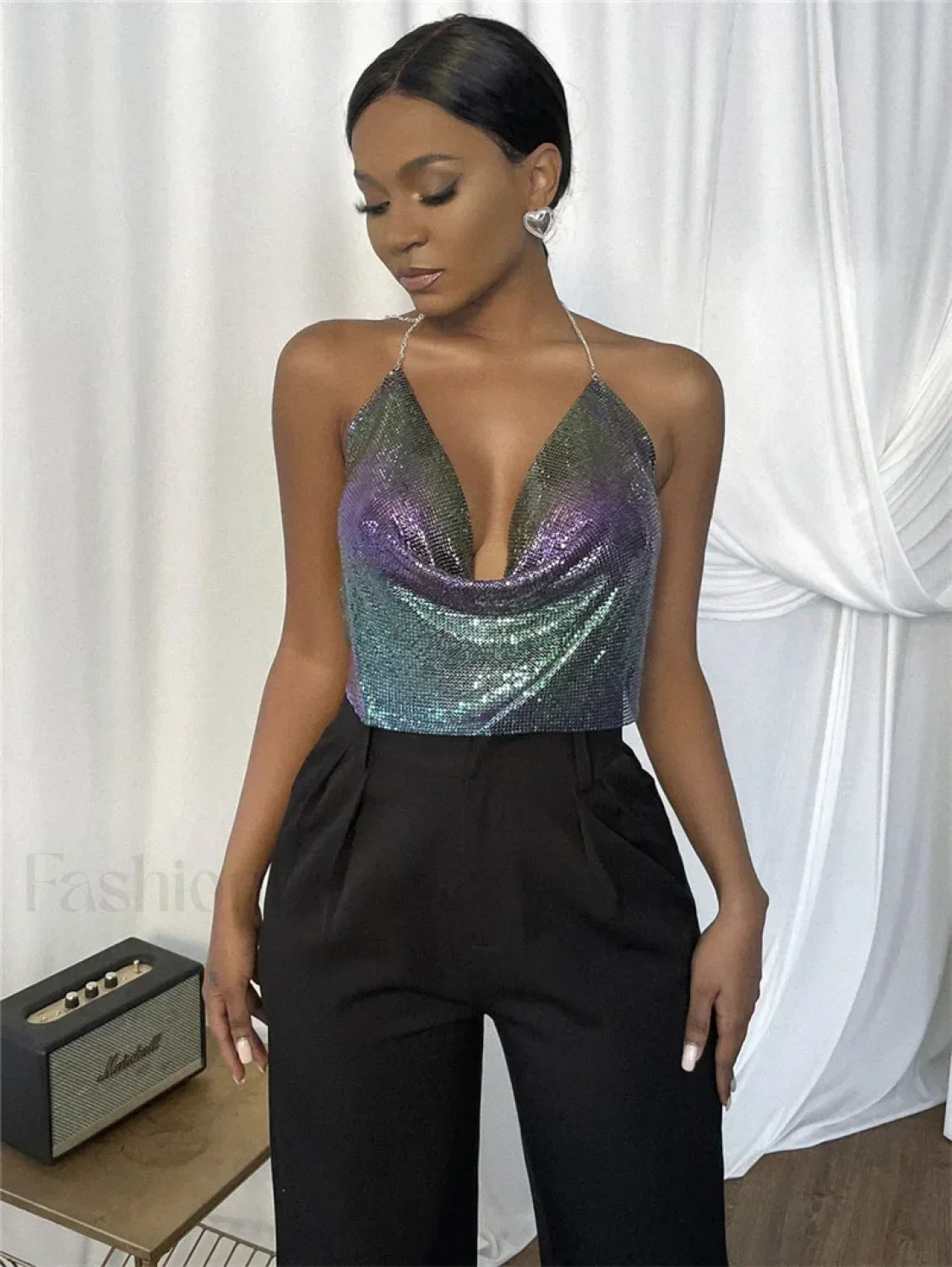Gothic Party Club Corset Rhinestones Top radiance / S