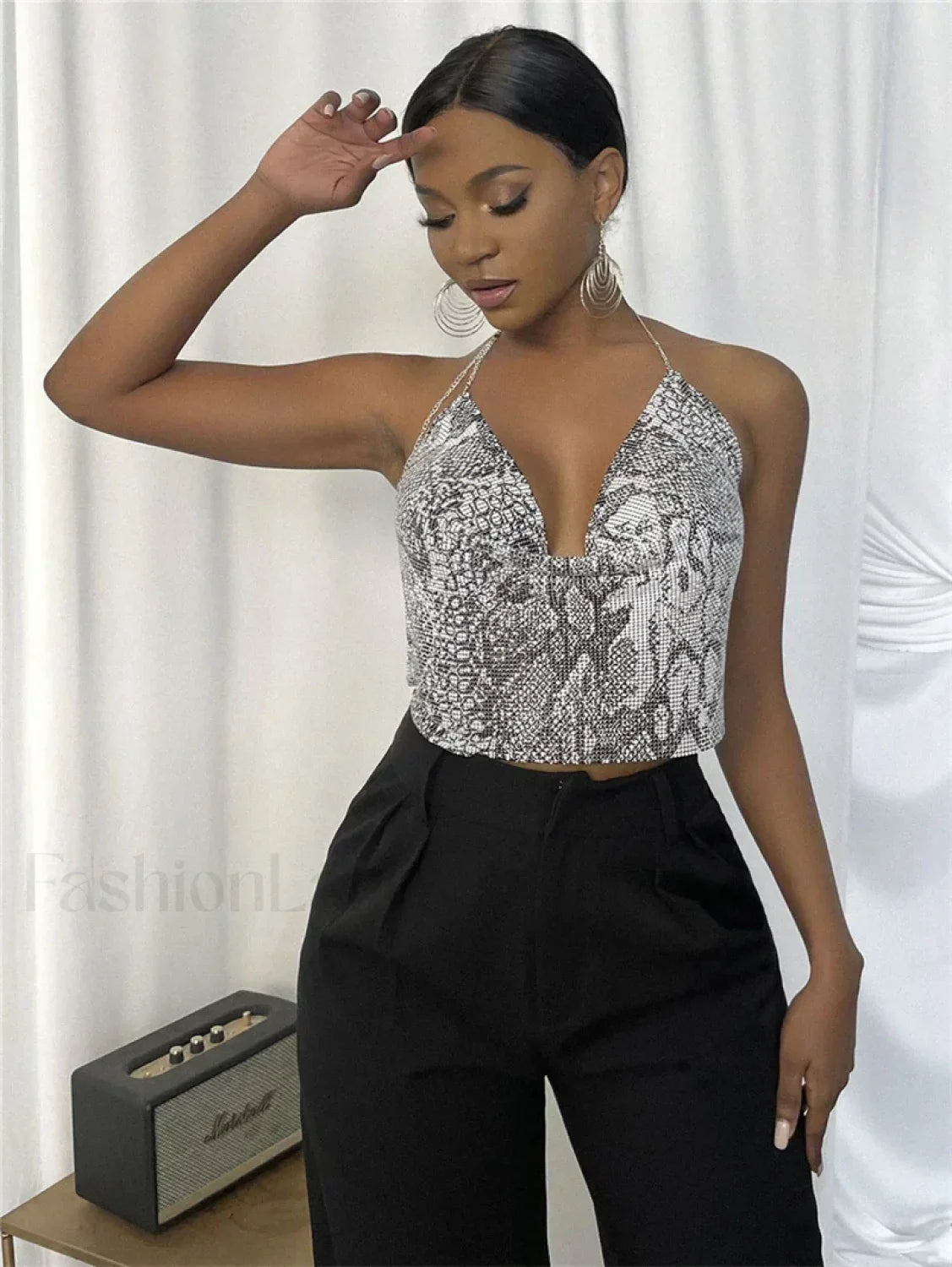 Gothic Party Club Corset Rhinestones Top Snake / S