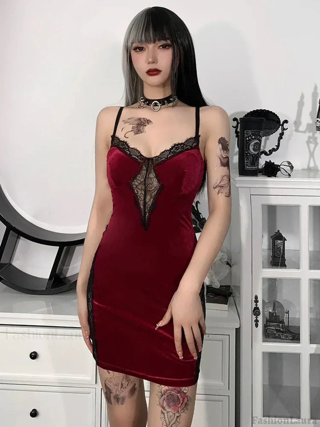 Gothic Sexy Black Y2K Harajuku Vintage Lolita Backless Mini Women Aesthetic Punk High Waist Party Dress RED / S