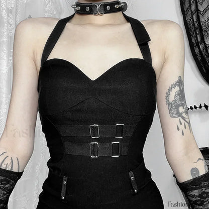 Gothic Summer 2024 Plaid Patchwork Shorts with Halter Waist Cinch