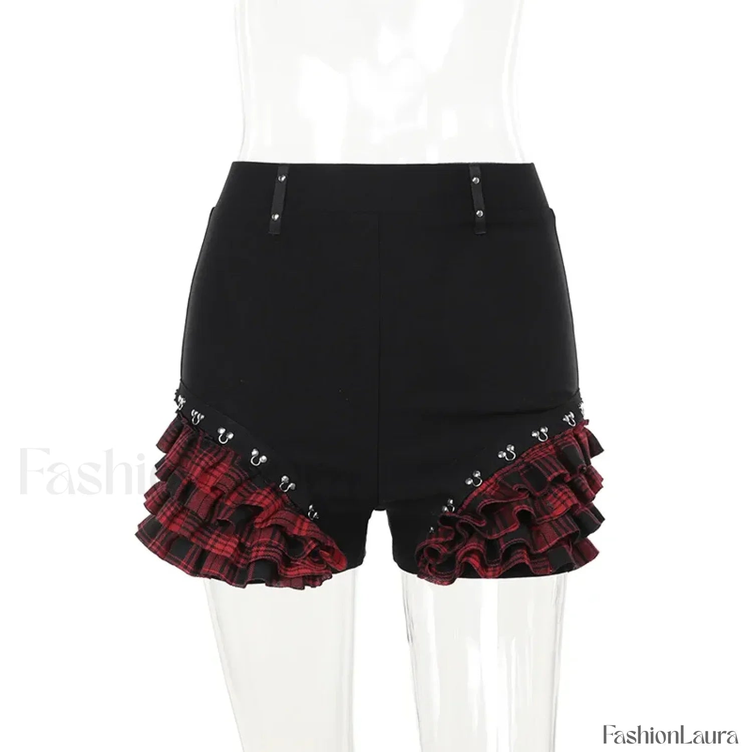 Gothic Summer 2024 Plaid Patchwork Shorts with Halter Waist Cinch Blue / S