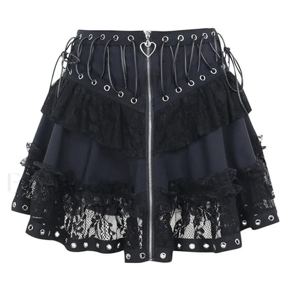 Gothic Vintage High Waist Zipper Cosplay Skirt BLACK / S