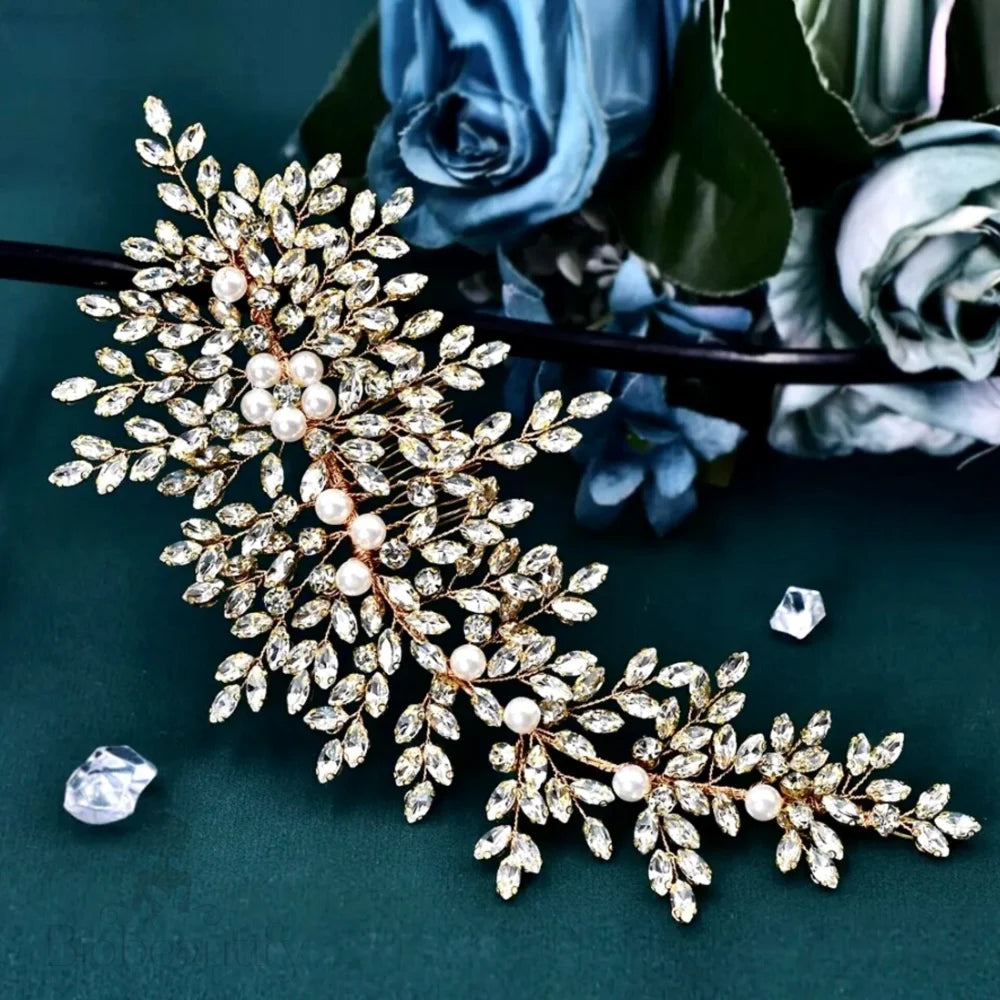 Grace Pearl And Crystal Bridal Headdress In Silver Gold