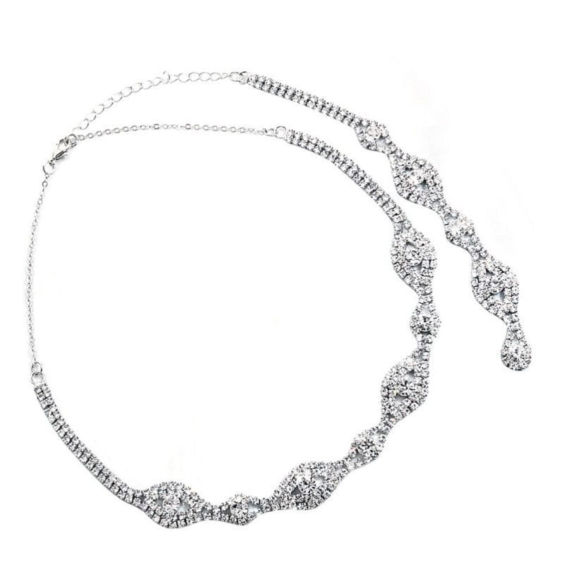 Rhinestone Bridal Necklace With Backdrop - Silver One Size /