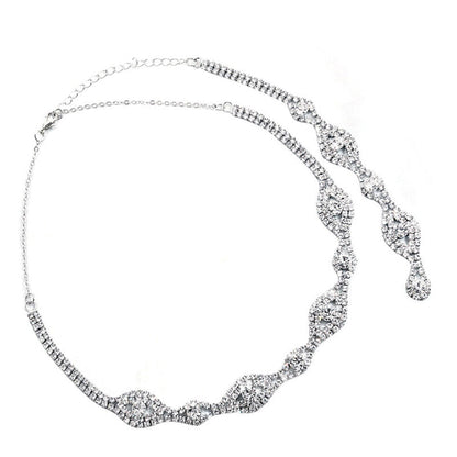 Rhinestone Bridal Necklace With Backdrop - Silver One Size /