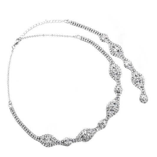 Rhinestone Bridal Necklace With Backdrop - Silver One Size /