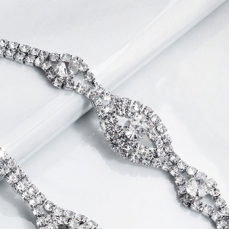 Rhinestone Bridal Necklace With Backdrop - Silver