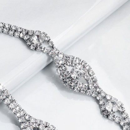 Rhinestone Bridal Necklace With Backdrop - Silver