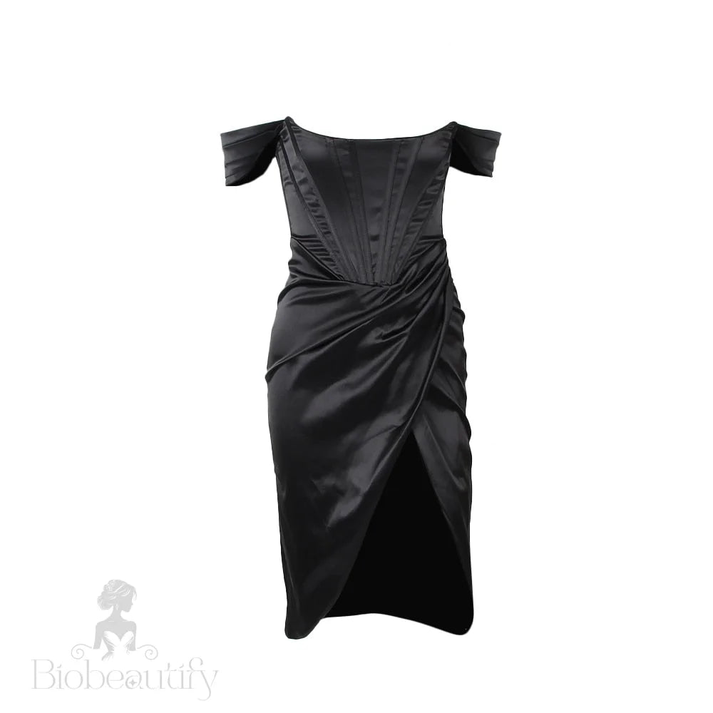 Graceful Satin Off-Shoulder Dress With Fluid Movement