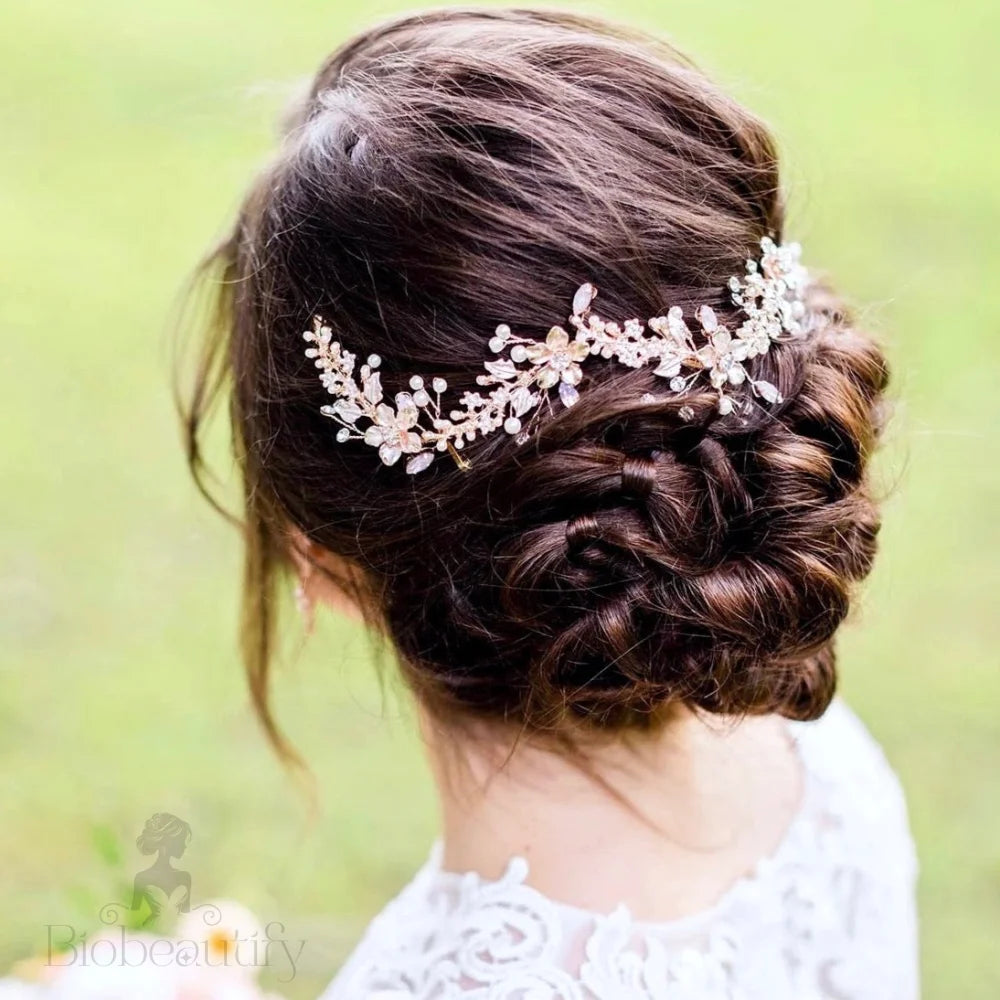 Gracelynn Rose Gold Bridal Headband With Swarovski Pearl And Opal