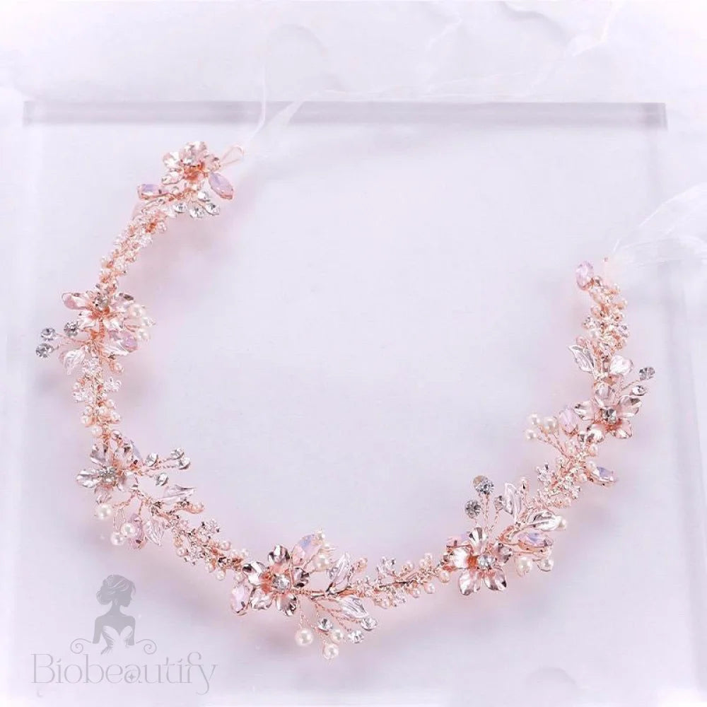 Gracelynn Rose Gold Bridal Headband With Swarovski Pearl And Opal