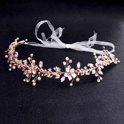 Gracelynn Rose Gold Bridal Headband With Swarovski Pearl And Opal