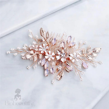 Gracelynn Rose Gold Pearl And Opal Bridal Hair Comb