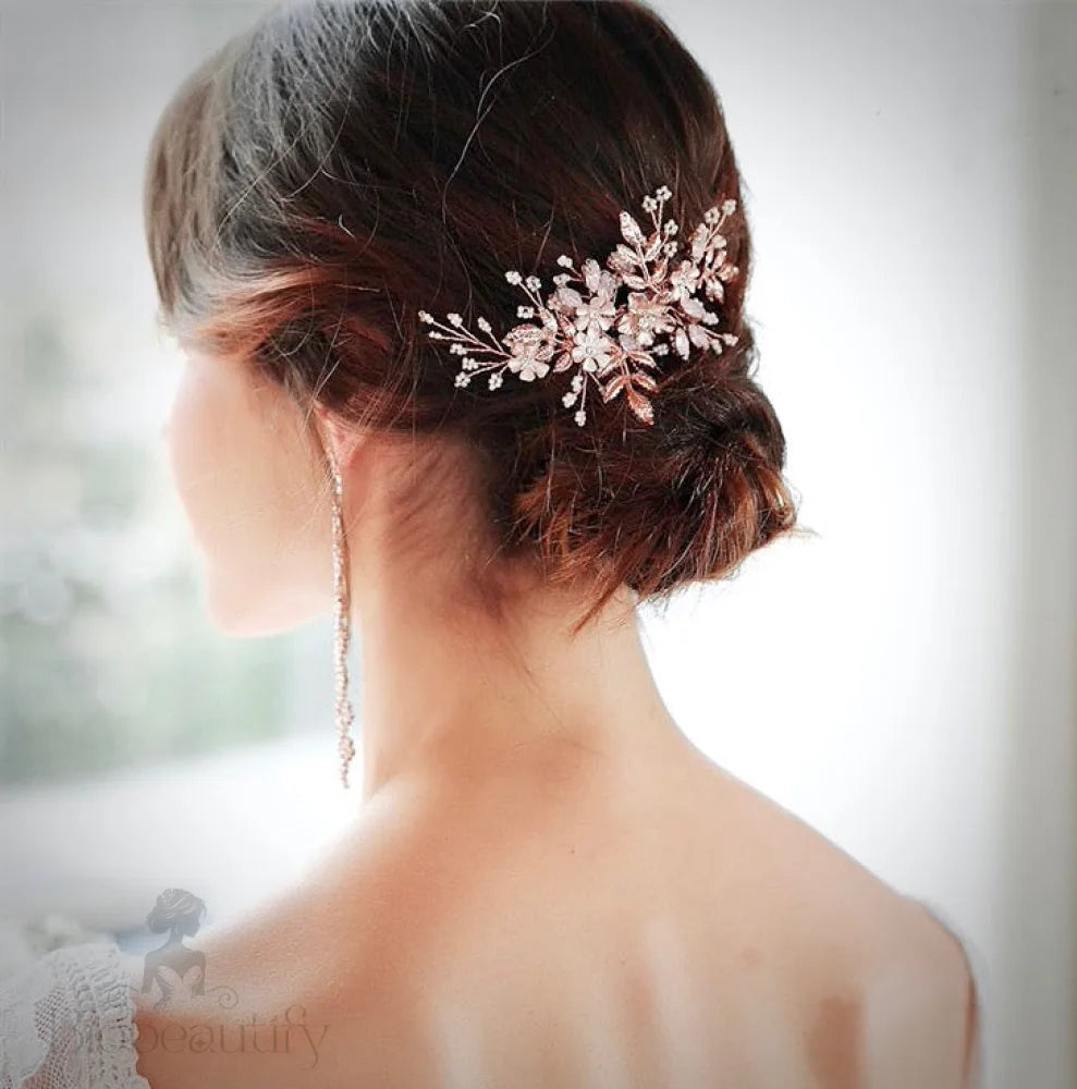 Gracelynn Rose Gold Pearl And Opal Bridal Hair Comb