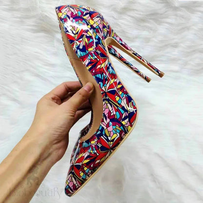 Graphic Printed Women Pointy Toe High Heel Slip On Stiletto Pumps