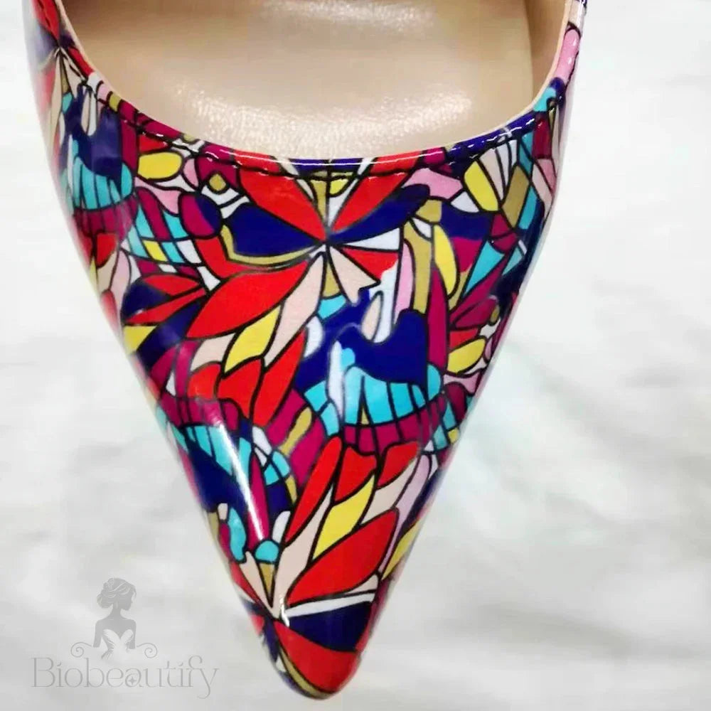 Graphic Printed Women Pointy Toe High Heel Slip On Stiletto Pumps