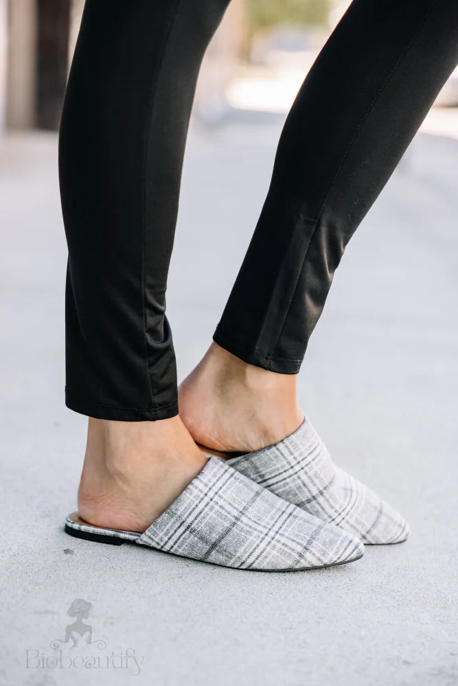 Gray Plaid Mule Flats 6.5 /