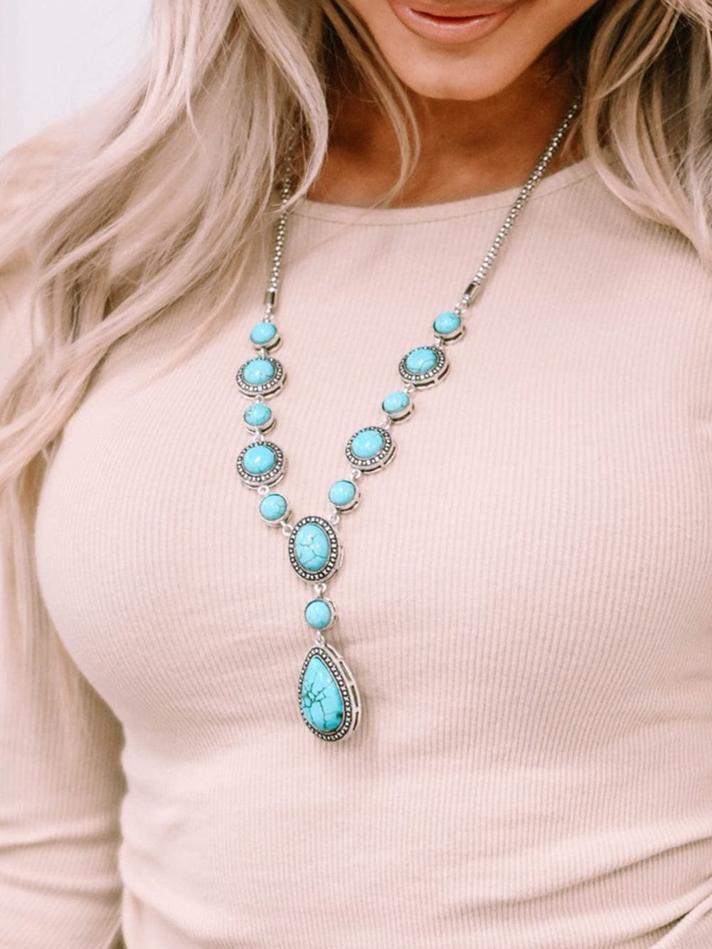 Turquoise Crackle Water Drop Necklace Bohemian Vibes