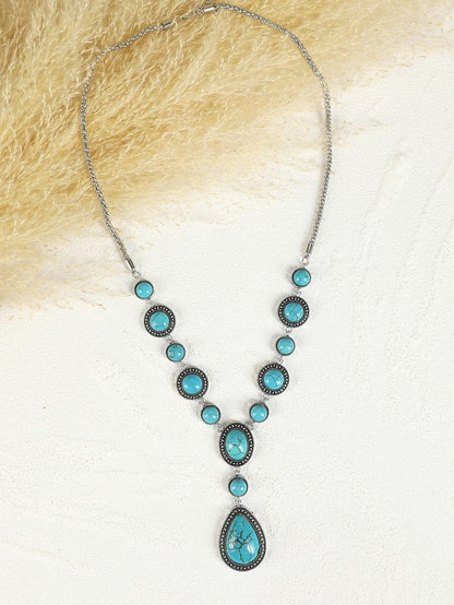 Turquoise Crackle Water Drop Necklace Bohemian Vibes