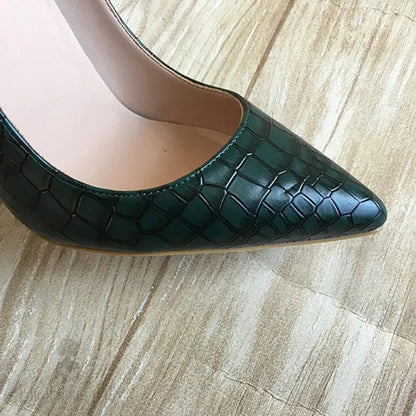 Green Croc-Effect Embossed Pattern Women Pointed Toe High Heels