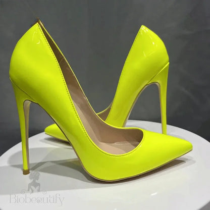 Green Patent Pointy Toe High Heels For Elegant Women