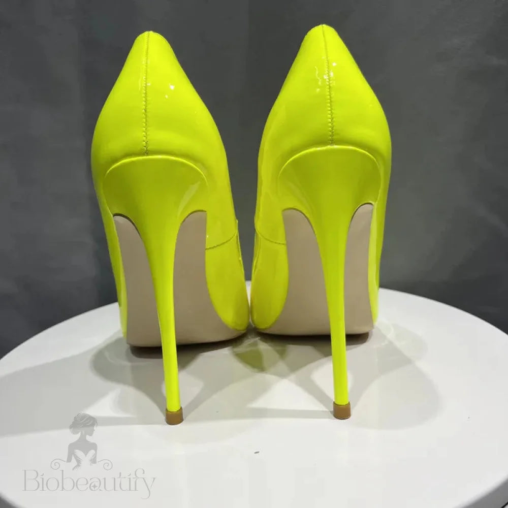 Green Patent Pointy Toe High Heels For Elegant Women