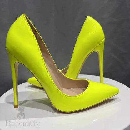 Green Patent Pointy Toe High Heels For Elegant Women