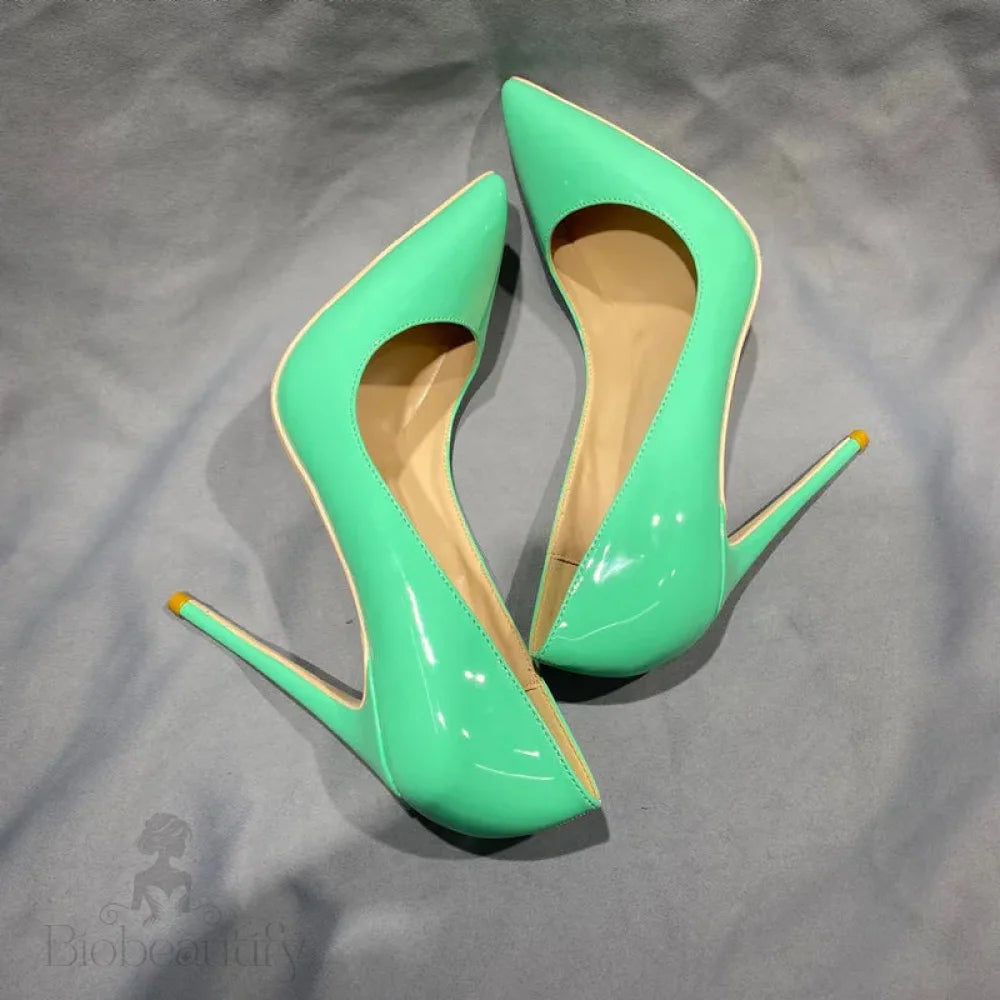 Green Patent Women Pointy Toe High Heels