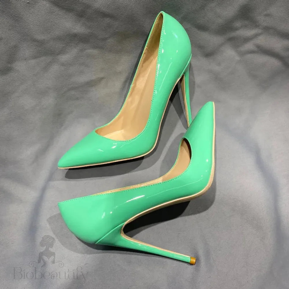 Green Patent Women Pointy Toe High Heels