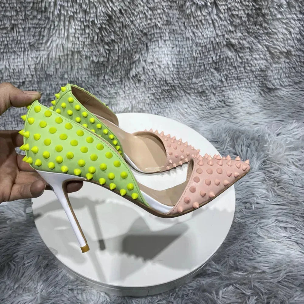 Green Pink Matte Pointy Toe High Heel Shoes For Women