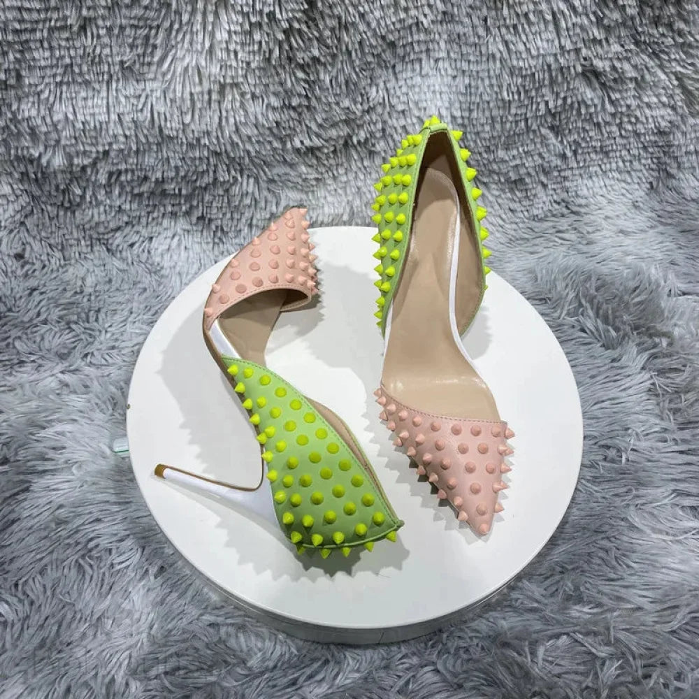 Green Pink Matte Pointy Toe High Heel Shoes For Women