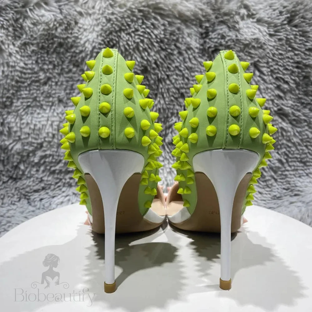 Green Pink Matte Pointy Toe High Heel Shoes For Women